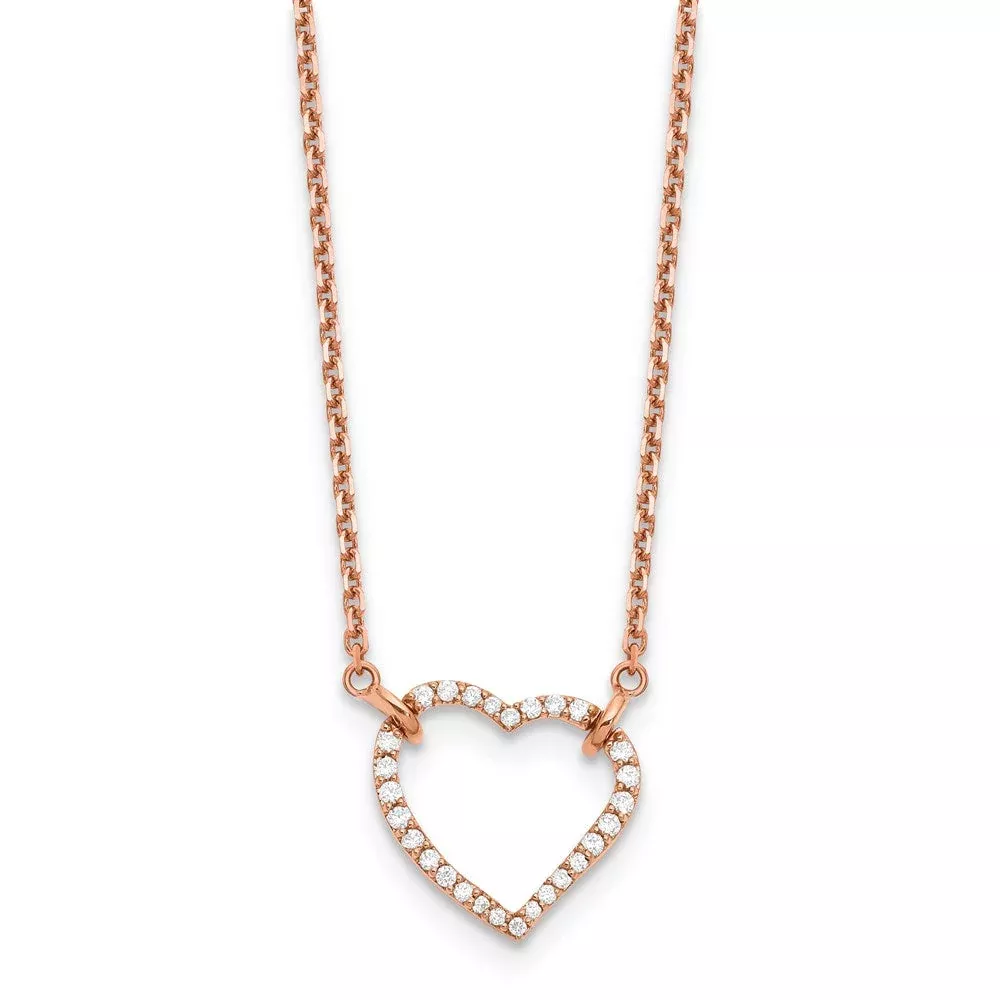 14k Rose Gold Real Diamond Heart Necklace