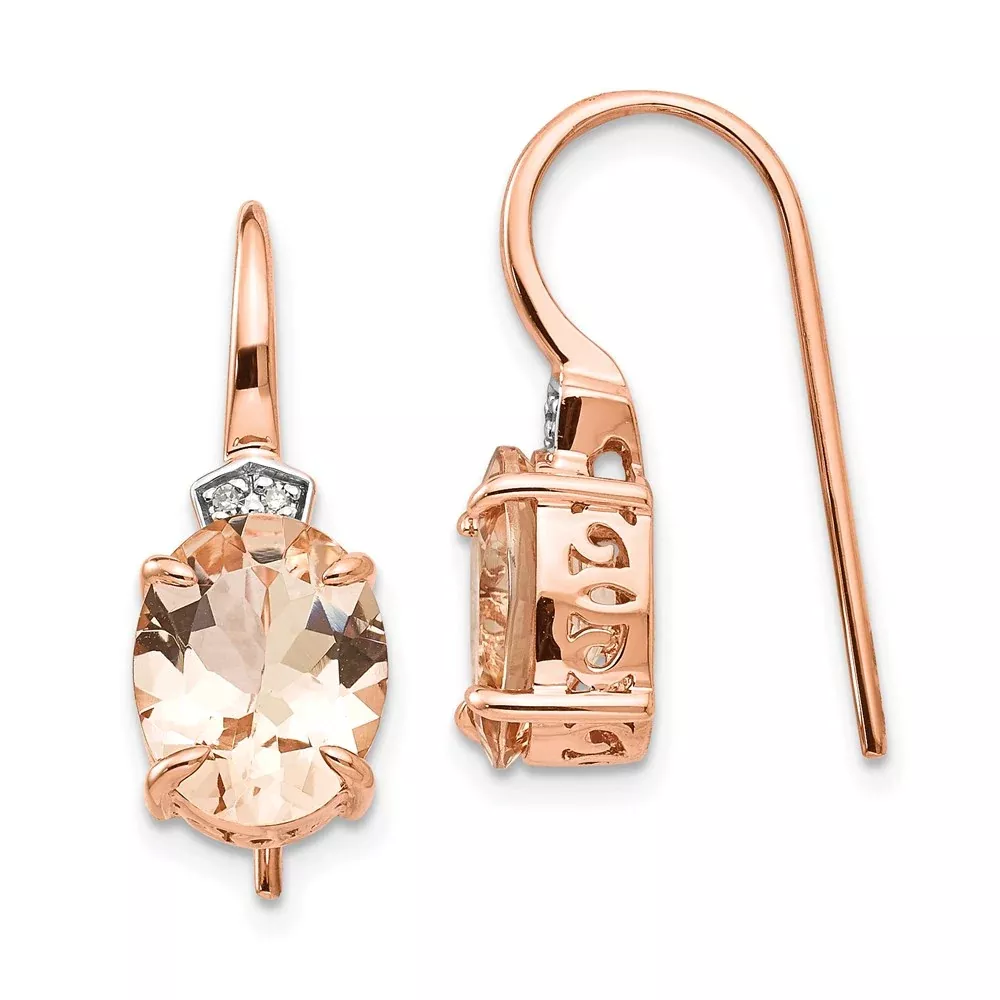 14k Rose Gold Real Diamond and Morganite Dangle Earrings
