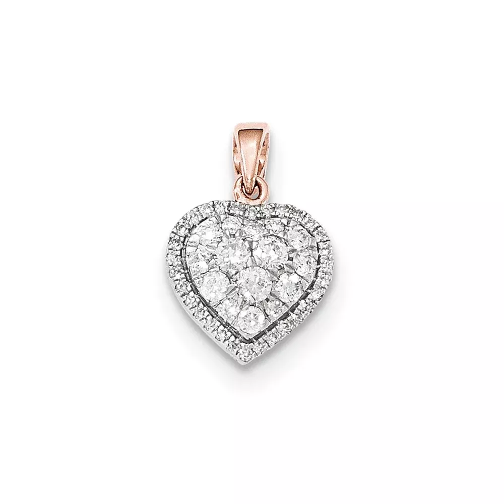 14k Rose Gold Real Diamond Polished Heart Pendant