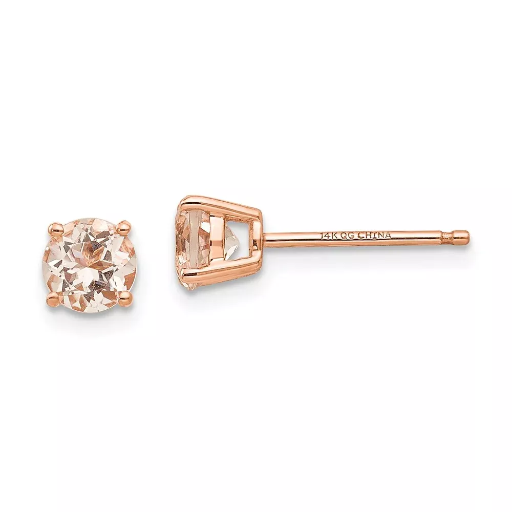 14k Rose Gold Round Morganite Post Earrings