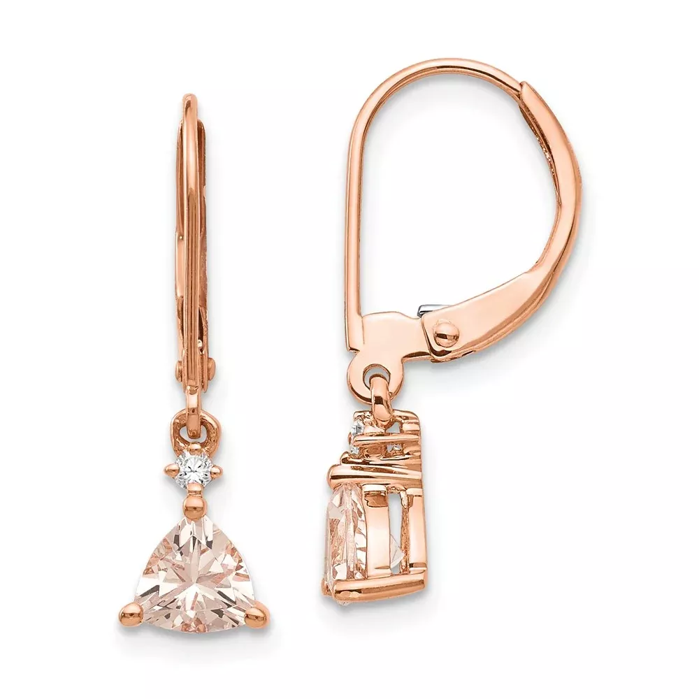 14k Rose Gold Trillion Morganite & Real Diamond Leverback Earrings