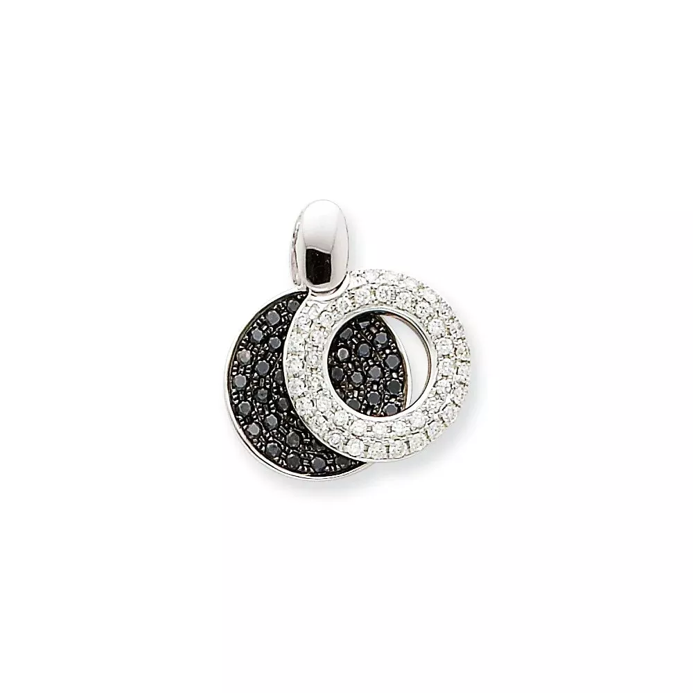 14K Small Black and White Real Diamond Circle Pendant