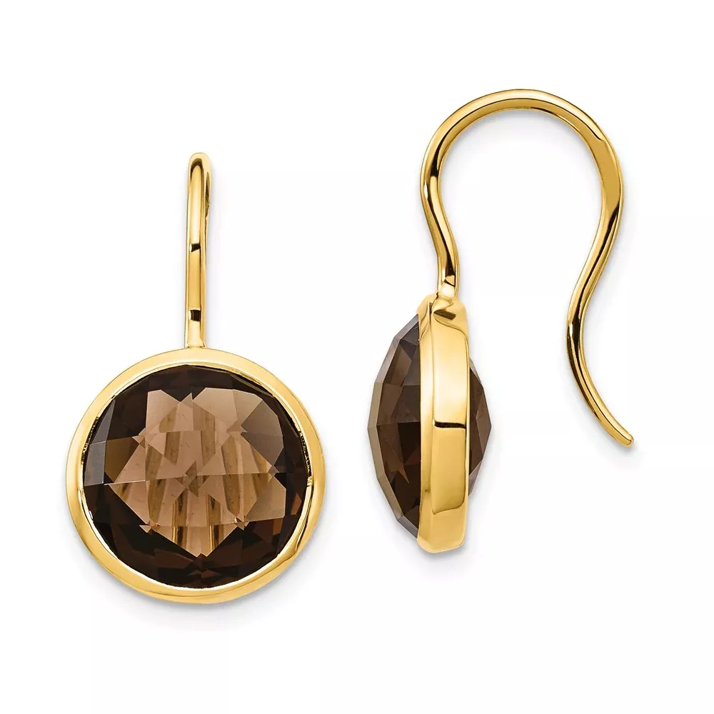 14k Smok Yellow Gold Quartz Dangle Earrings