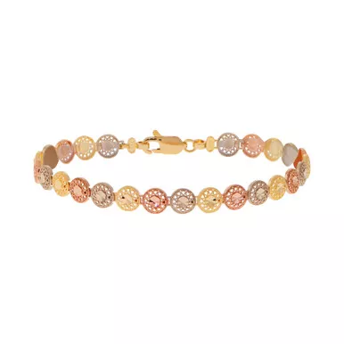 14k Tri-Color Gold Diamond Cut Bracelet6mm Wide