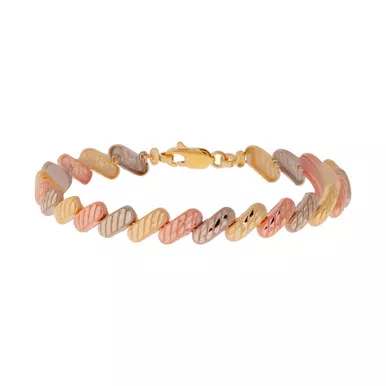 14k Tri-Color Gold Diamond Cut Bracelet7.8mm Wide
