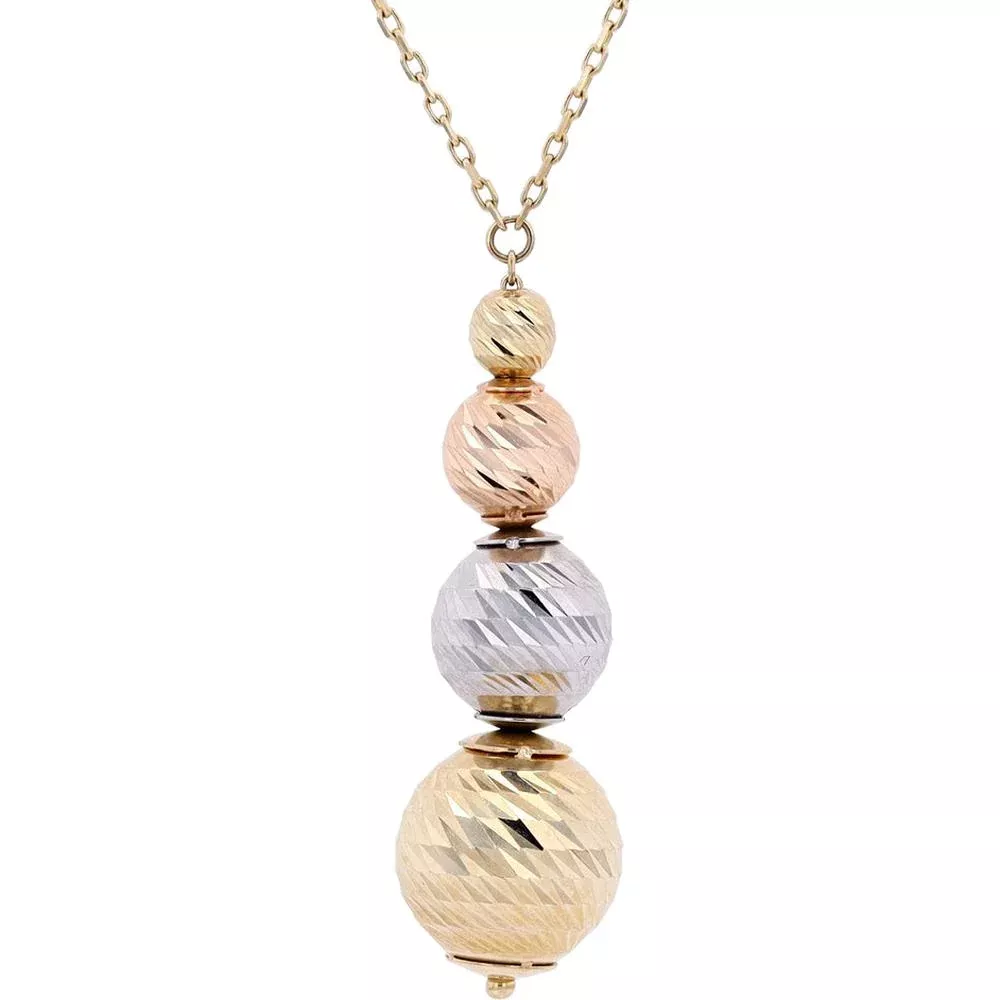 14K Tri-Tone Graduating Beads Pendant - Timeless Elegance in Tri-Color Gold