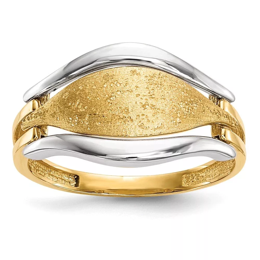 14k Two-Tone Gold Polished u0026 Textured Ring
