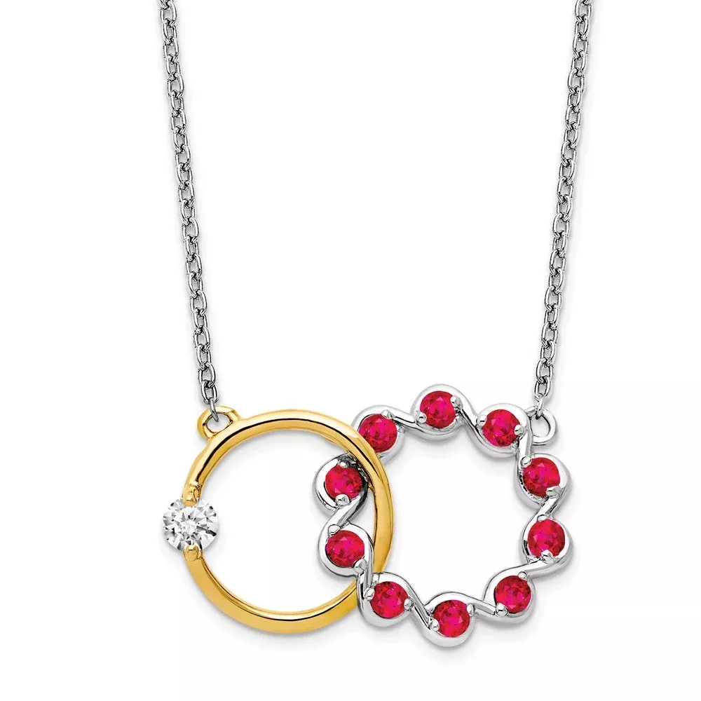 14k Two-Tone Gold Ruby and Real Diamond 18in. Circles Necklace