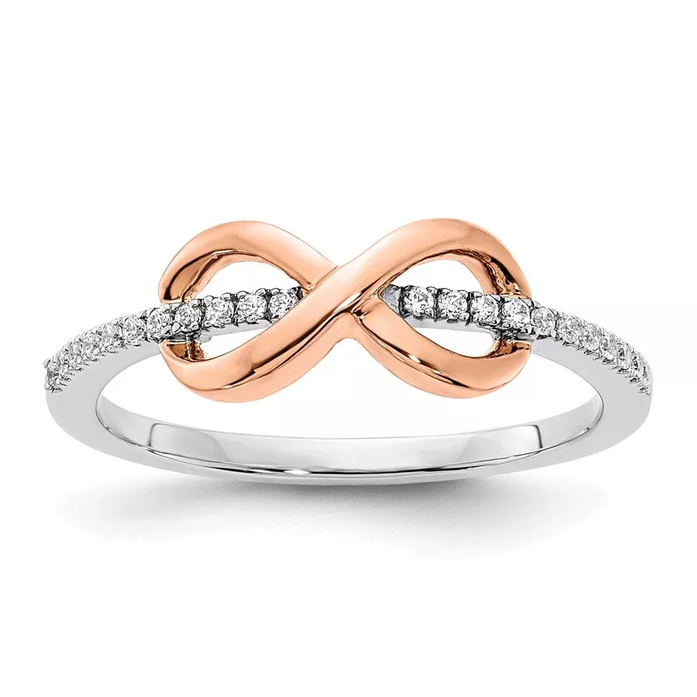 14k Two-Tone Gold White u0026 Rose Polished Infinity Real Diamond Ring