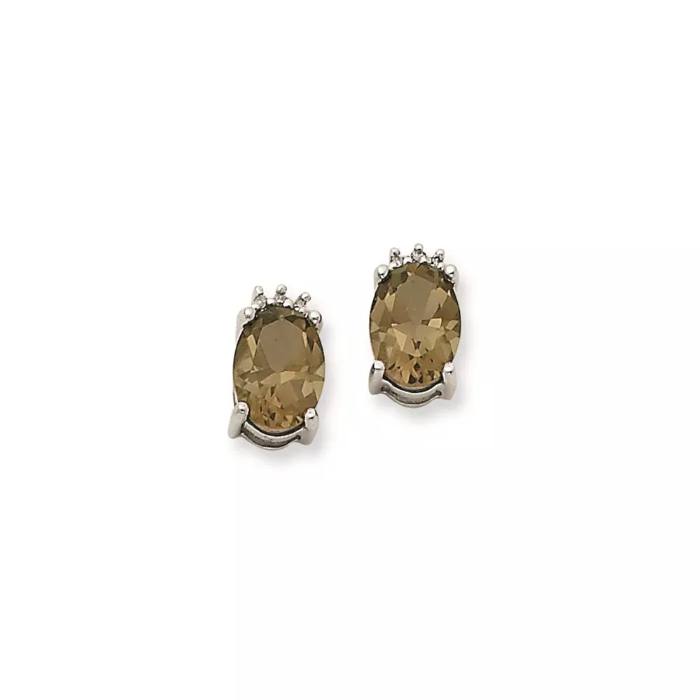 14k WG Smok Yellow Gold Quartz & Real Diamond Post Earrings