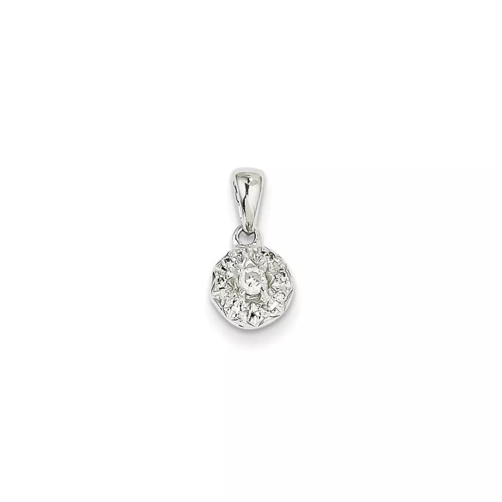 14k White Gold 0.13ct Real Diamond Round Pendant