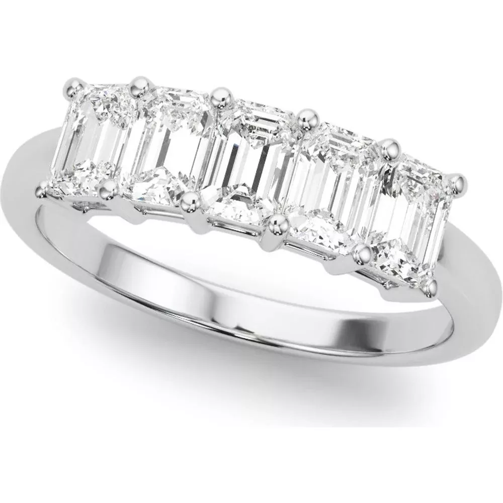 14K White Gold 1.00 Carat Lab Diamond 5 Stone Band Emerald Cut Ring - Size 7 by Robinson's Jewelers