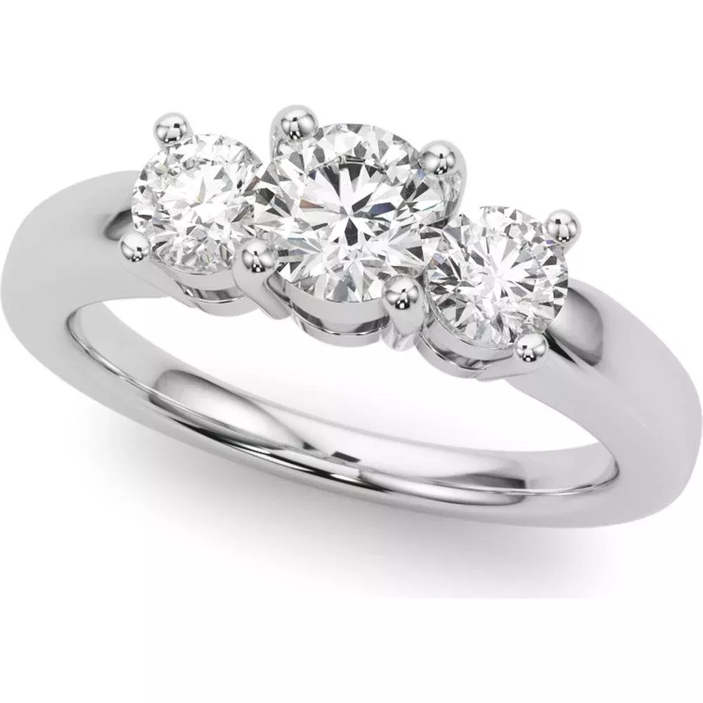 14K White Gold 1.00 Carat Total Weight Lab Diamond Three Stone Engagement Ring - Size 6 by Robinson's Jewelers