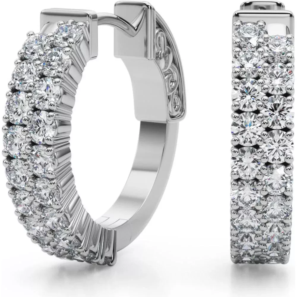 14K White Gold 1.14 Carat Total Weight Lab Diamond Double Row Vault Lock Earrings by Robinson's Jewelers