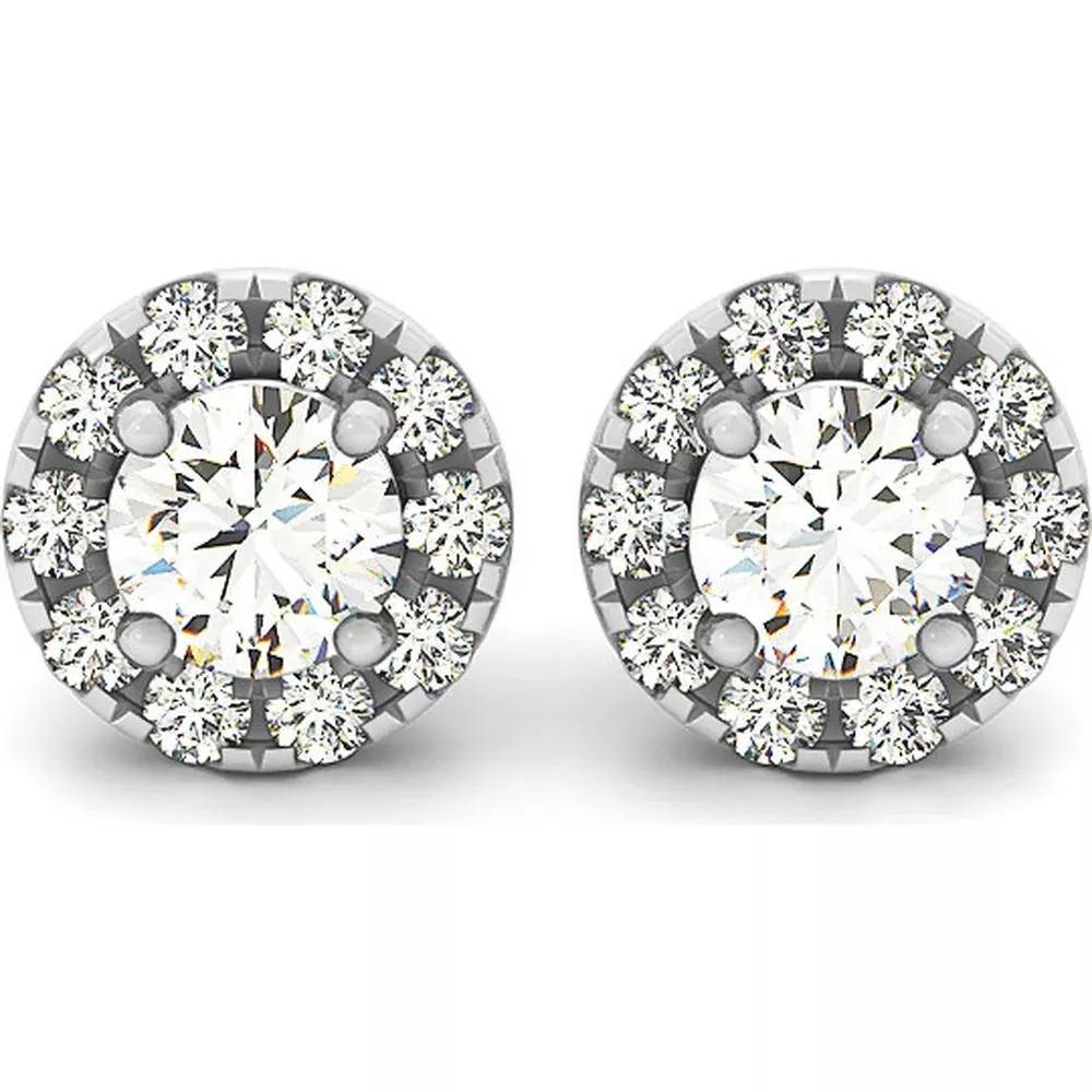 14K White Gold 1.2 Carat Total Weight Lab Diamond Halo Earrings by Robinson's Jewelers