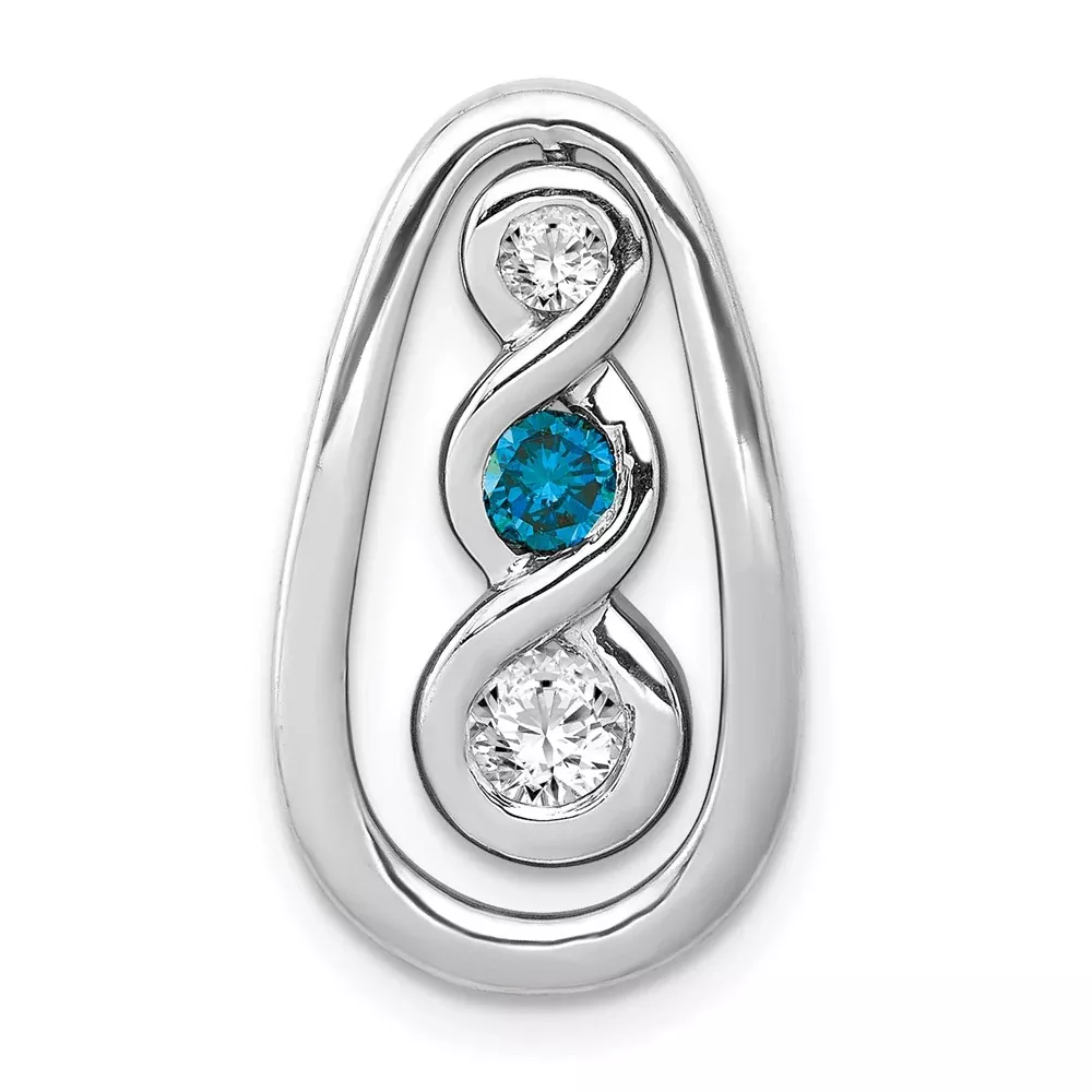 14k White Gold 1/3ct. Blue/White Real Diamond Twisted Teardrop Chain Slide