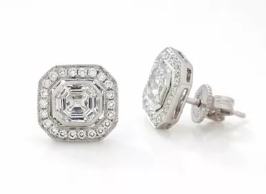 14K White Gold 1.40 Carat Diamond Cluster Stud Earrings 11mm