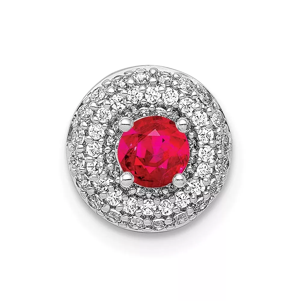 14k White Gold 1/4ct. Real Diamond and .25 Ruby Chain Slide