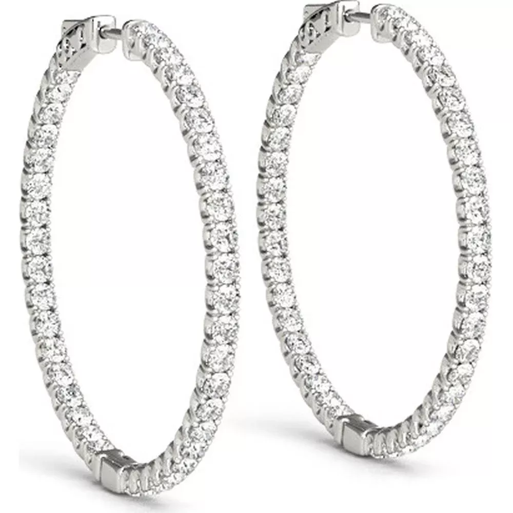 14K White Gold 1.56 Carat Total Weight Lab Diamond 2 Inch Four-Prong Round Hoop Earrings by Robinson's Jewelers