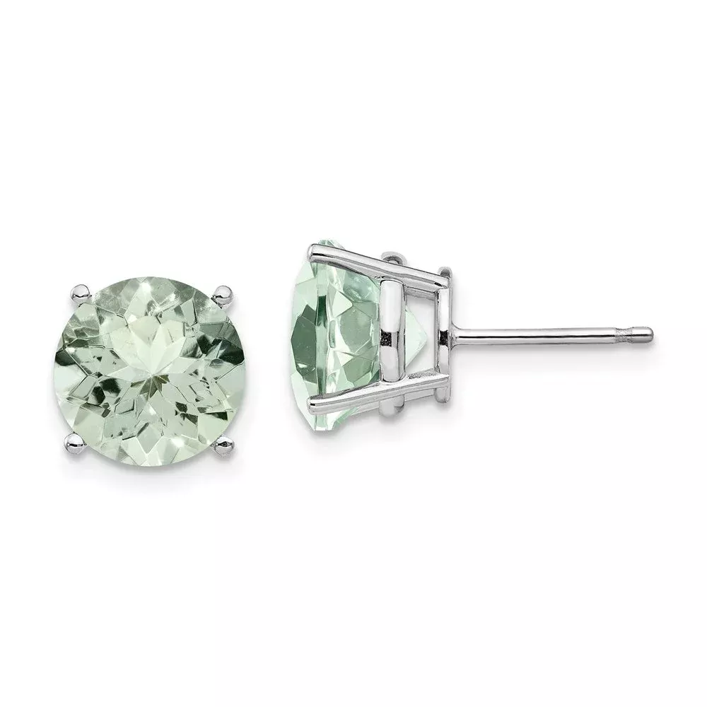 14k White Gold 10mm Round Green Quartz Earrings