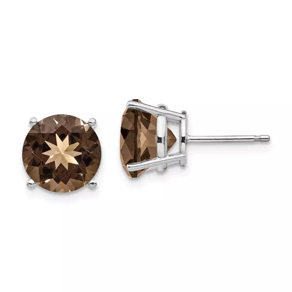 14k White Gold 10mm Round Smok Yellow Gold Quartz Earrings