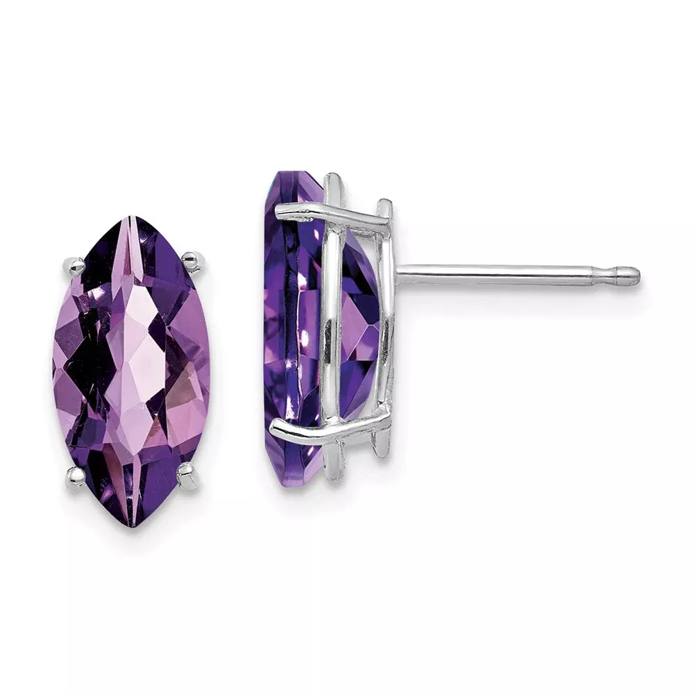 14k White Gold 10x5mm Amethyst Marquise Stud Earring