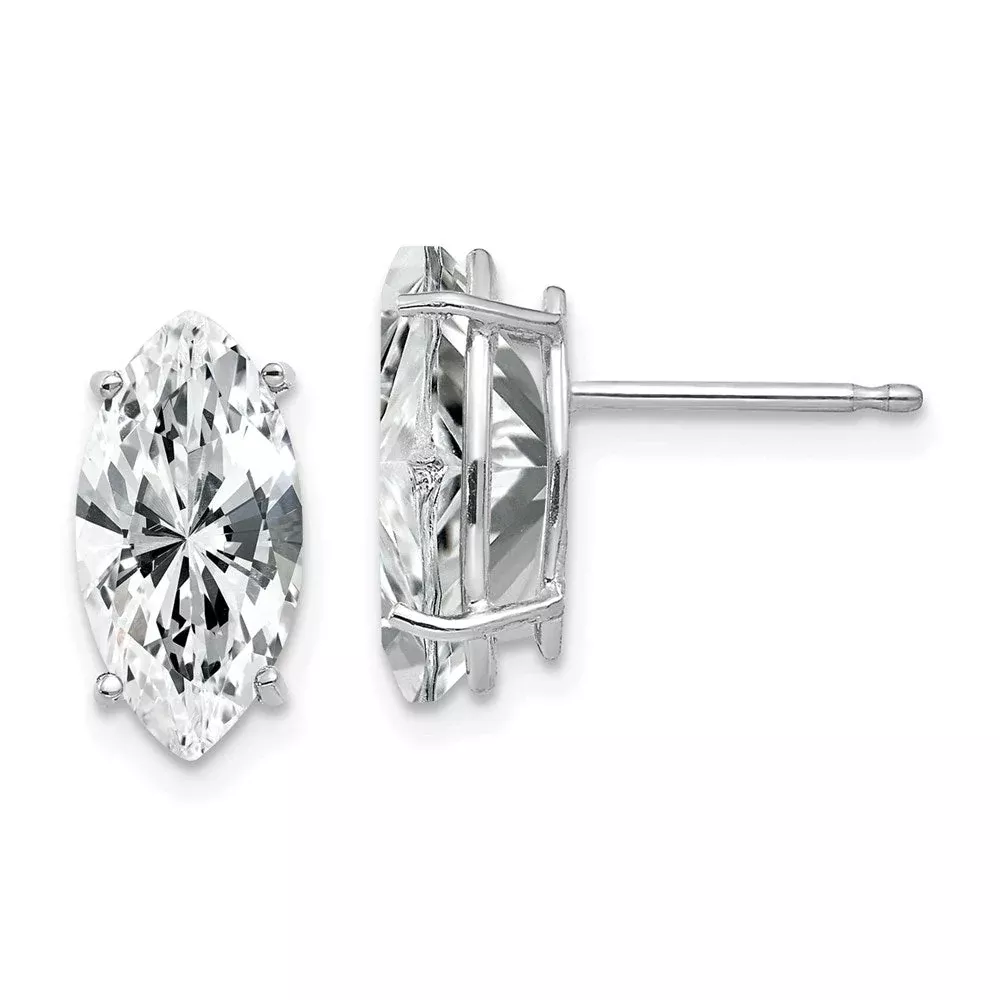 14k White Gold 10x5mm Cubic Zirconia Marquise Stud Earring