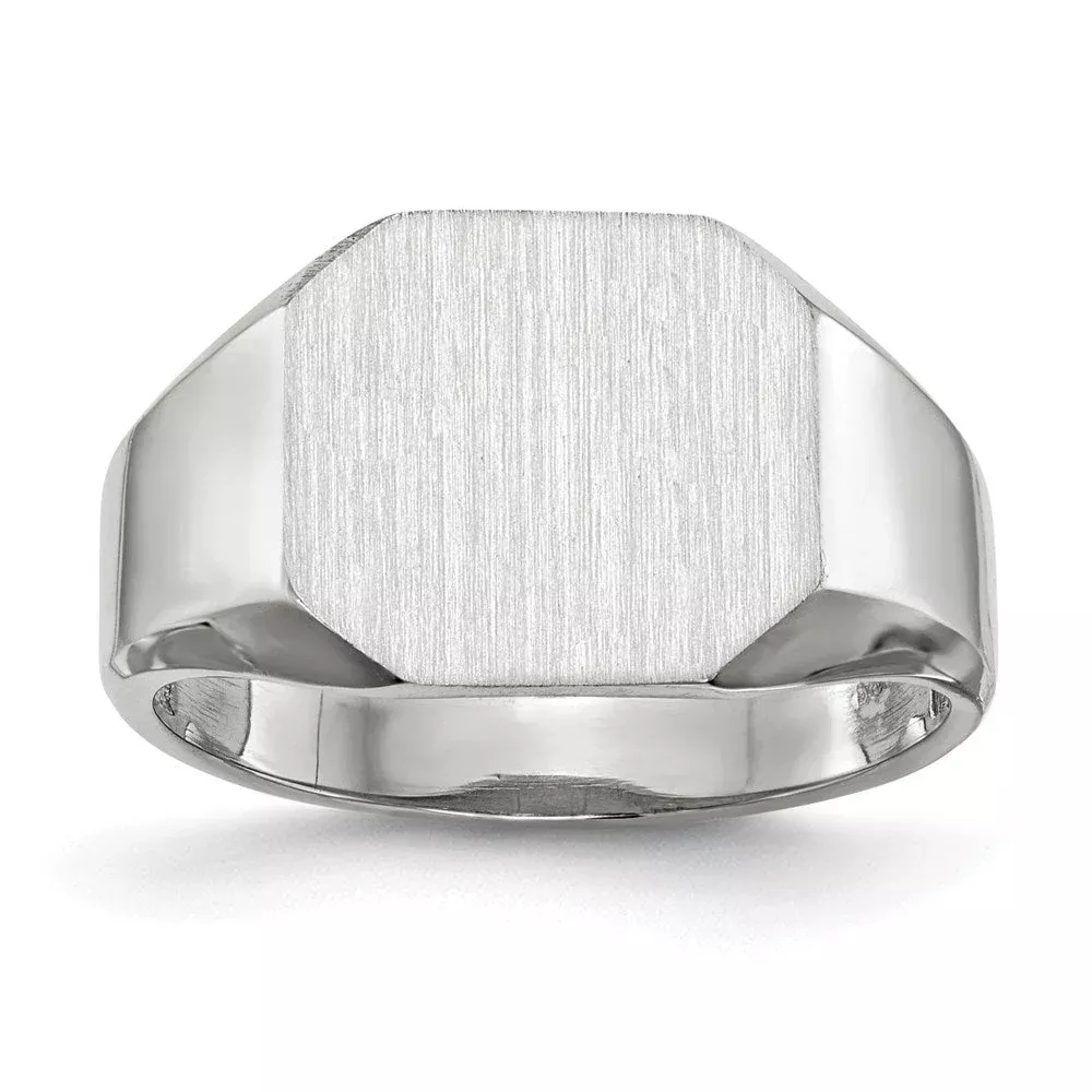 14K White Gold 11.0x10.5mm Closed Back Men's Signet Ring