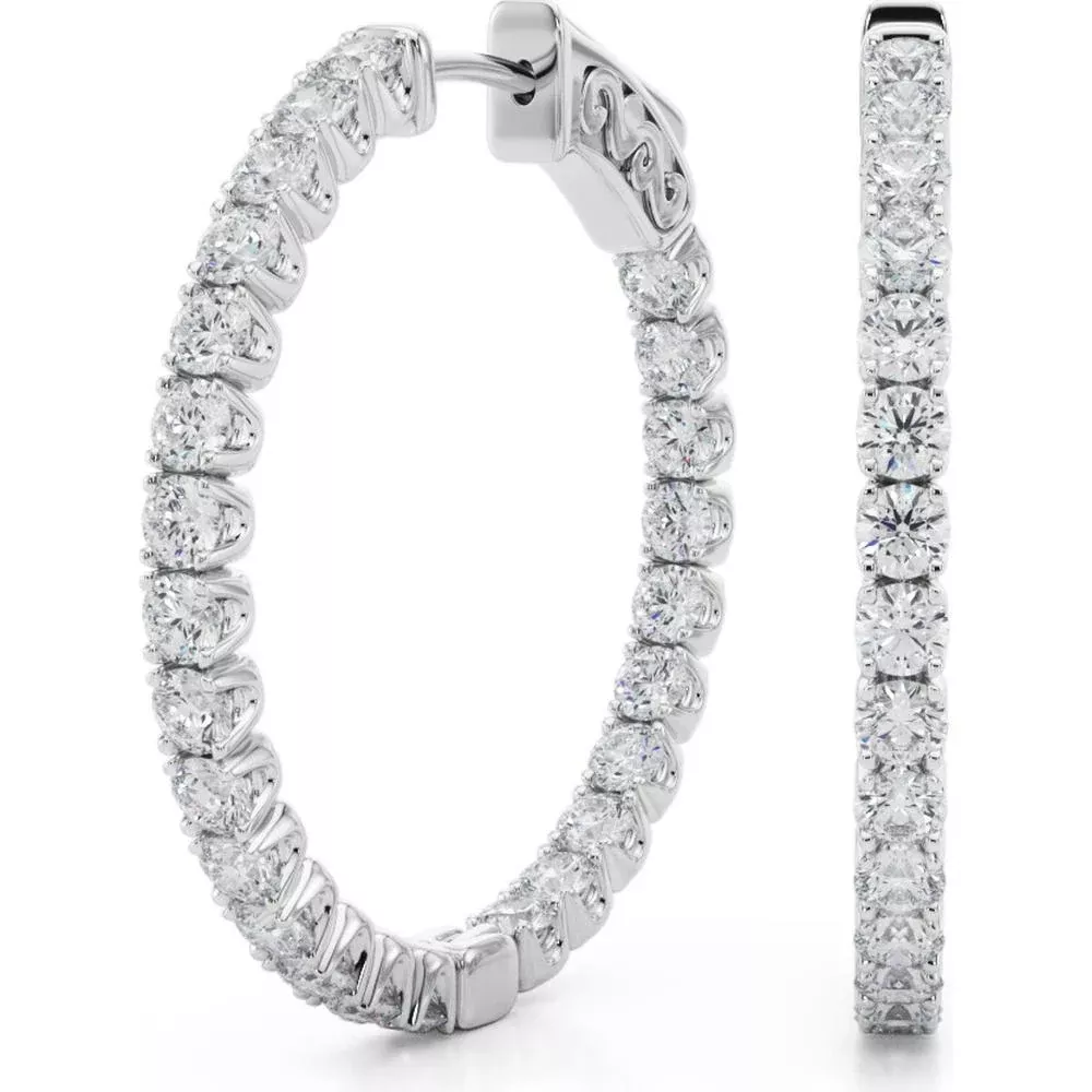 14K White Gold 2 Carat Lab Diamond Four-Prong Round Hoop Earrings by Robinson's Jewelers