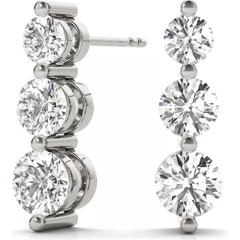 14K White Gold 2 Carat Total Weight Lab Diamond Three Stone Earrings by Robinson's Jewelers