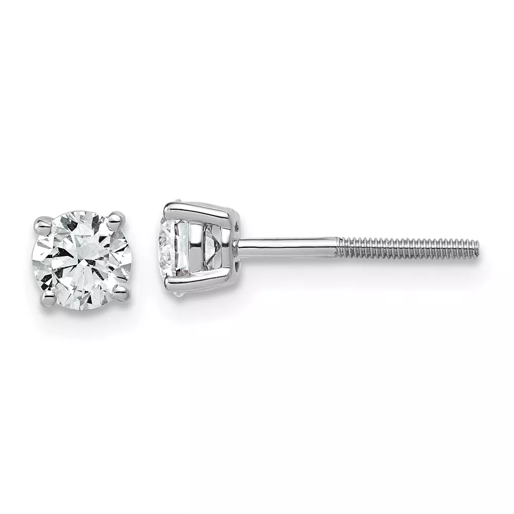 14k White Gold 3/4 carat Lab Grown Diamond VS+ F+ Round Complete Four Prong Lightweight Stud Earrings
