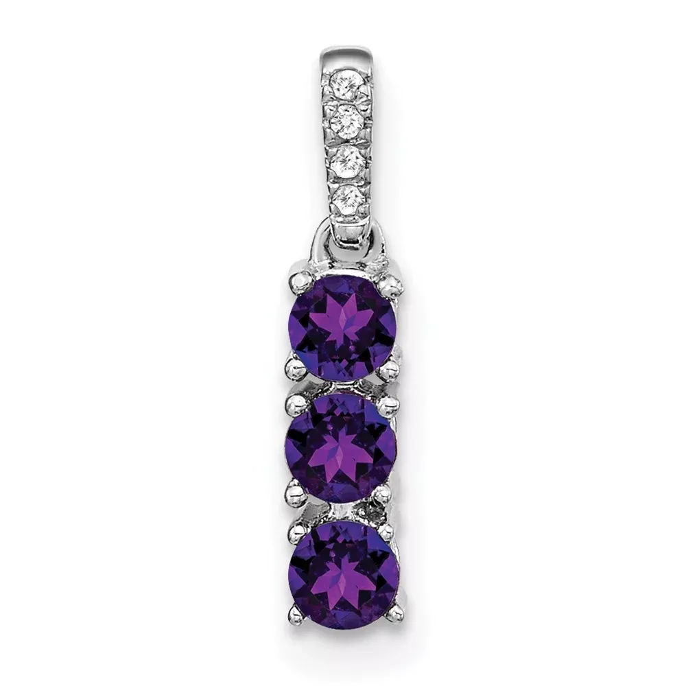 14k White Gold 3-stone Amethyst and Real Diamond Pendant