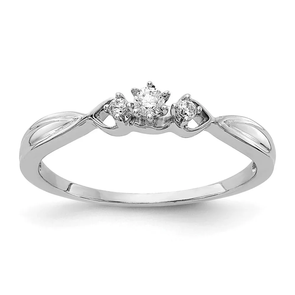 14k White Gold 3-stone Real Diamond Ring