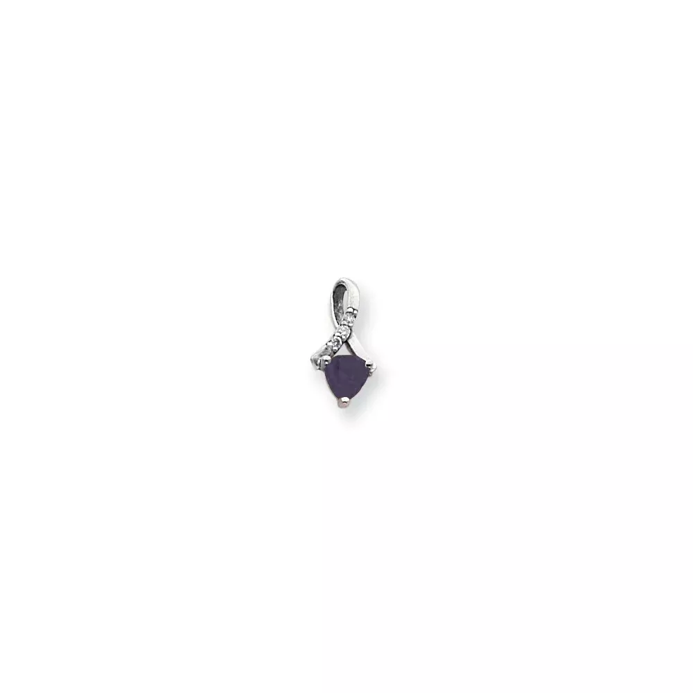 14k White Gold 5mm Amethyst AA Real Diamond pendant