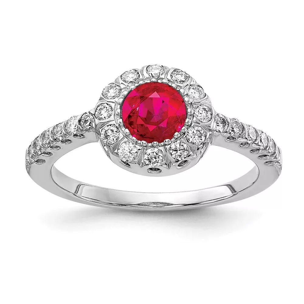 14k White Gold 5mm Ruby AA Real Diamond ring