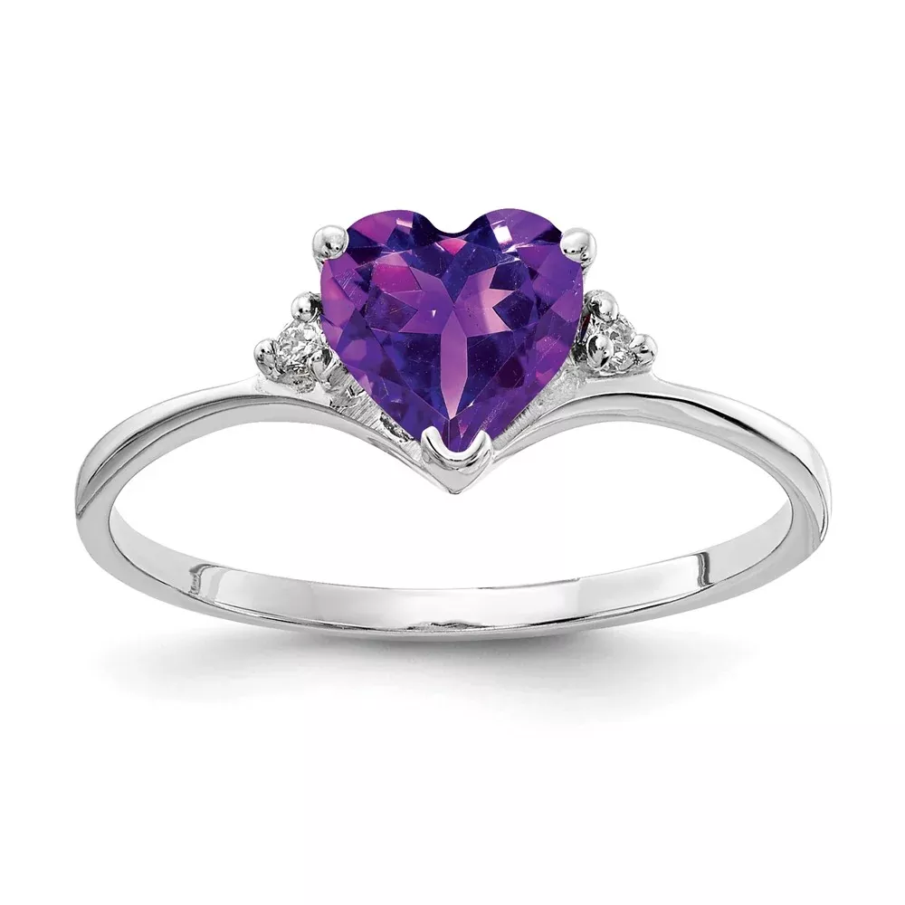 14k White Gold 6mm Heart Amethyst AAA Real Diamond ring