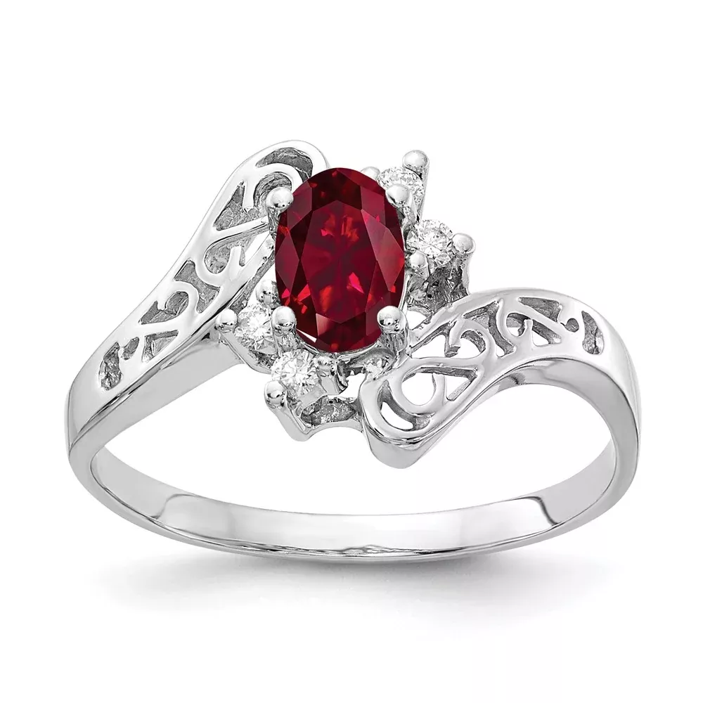 14k White Gold 6x4mm Oval Created Ruby AAA Real Diamond ring