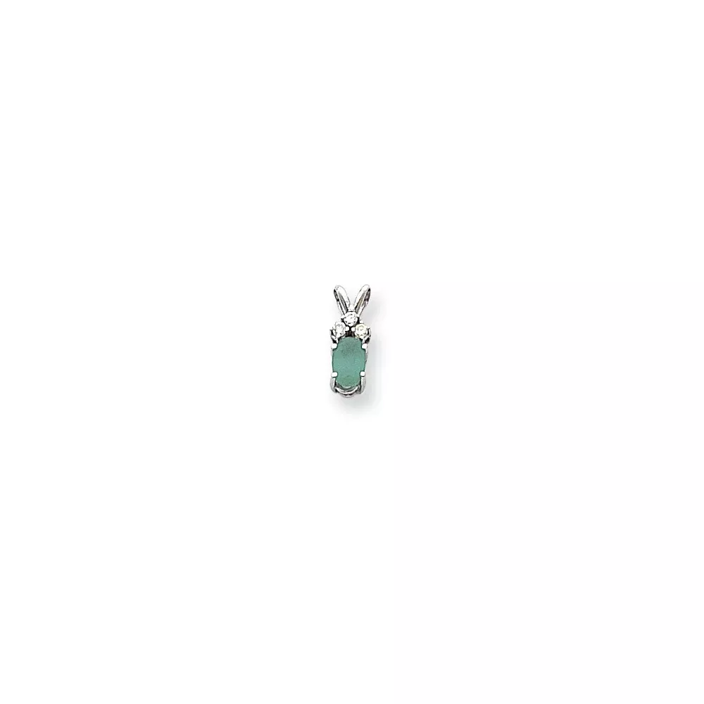 14k White Gold 6x4mm Oval Emerald A Real Diamond pendant
