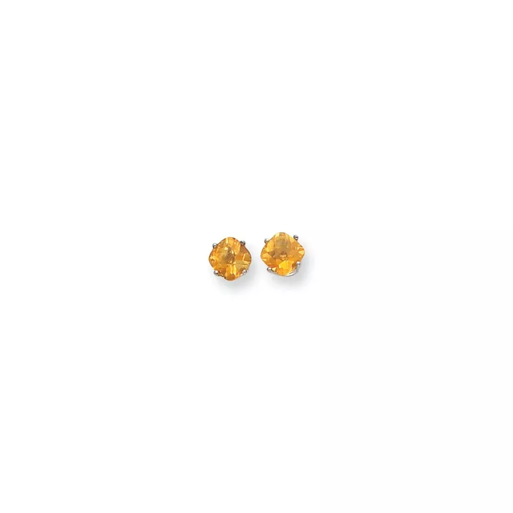 14k White Gold 6x6mm Cushion Citrine Checker Earrings