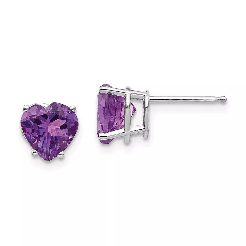 14k White Gold 7mm Heart Amethyst Earrings