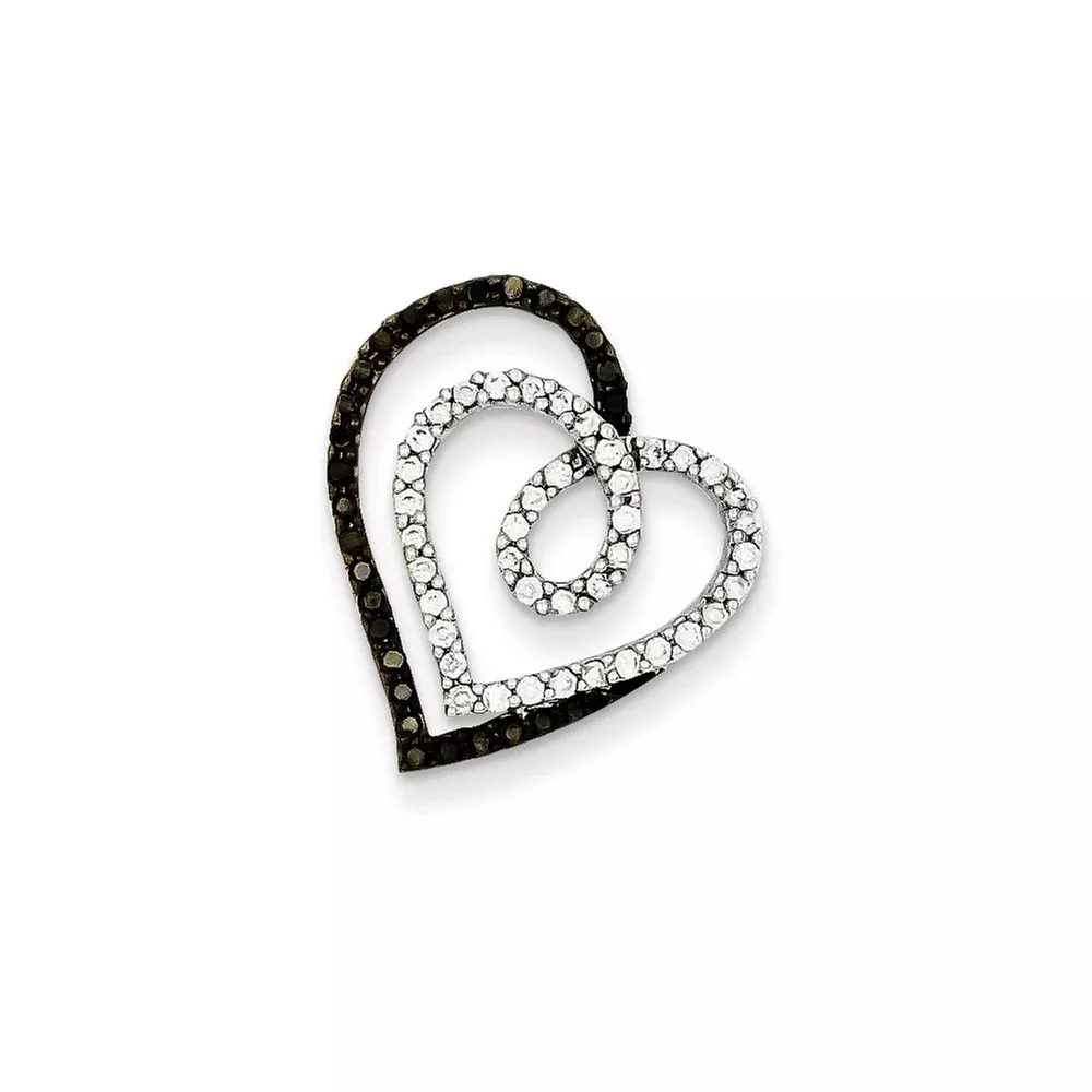 14k White Gold Black and White Real Diamond Heart Pendant