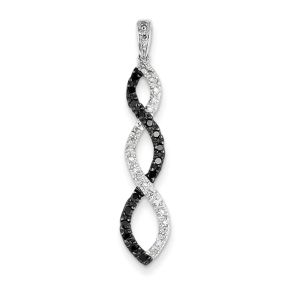 14K White Gold Black & White Real Diamond Twisted Pendant