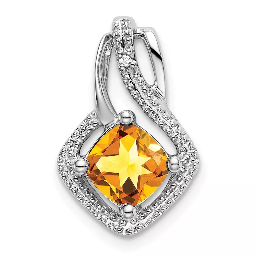 14k White Gold Citrine and Real Diamond Pendant