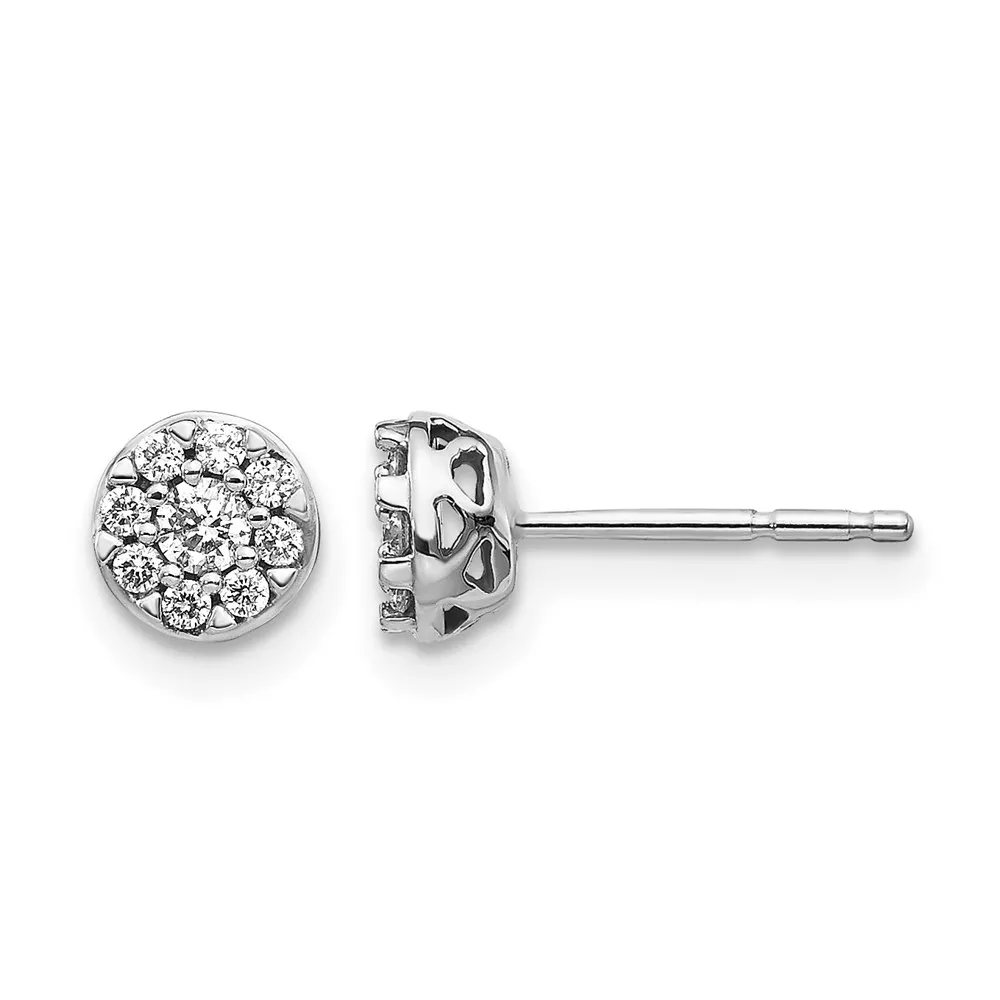 14k White Gold Diamond Cluster Earrings