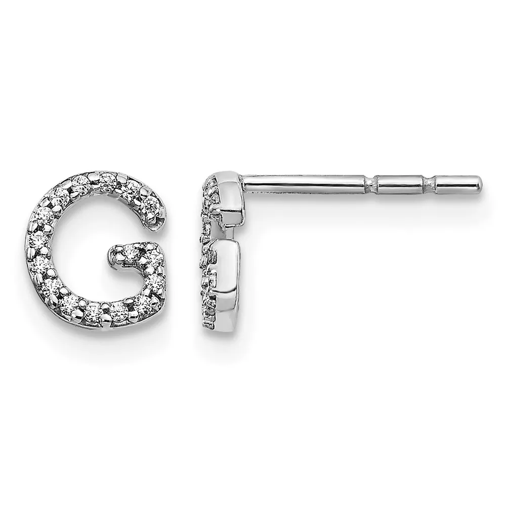 14k White Gold Diamond Initial G Post Earrings