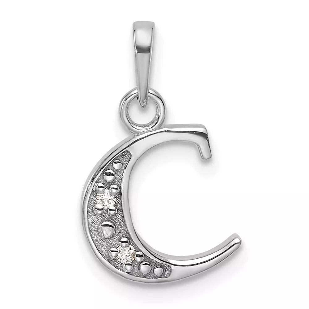 14K White Gold Diamond Letter C Initial Pendant