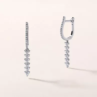 14K White Gold Huggie with Dangling Diamonds 0.44ct. Earrings