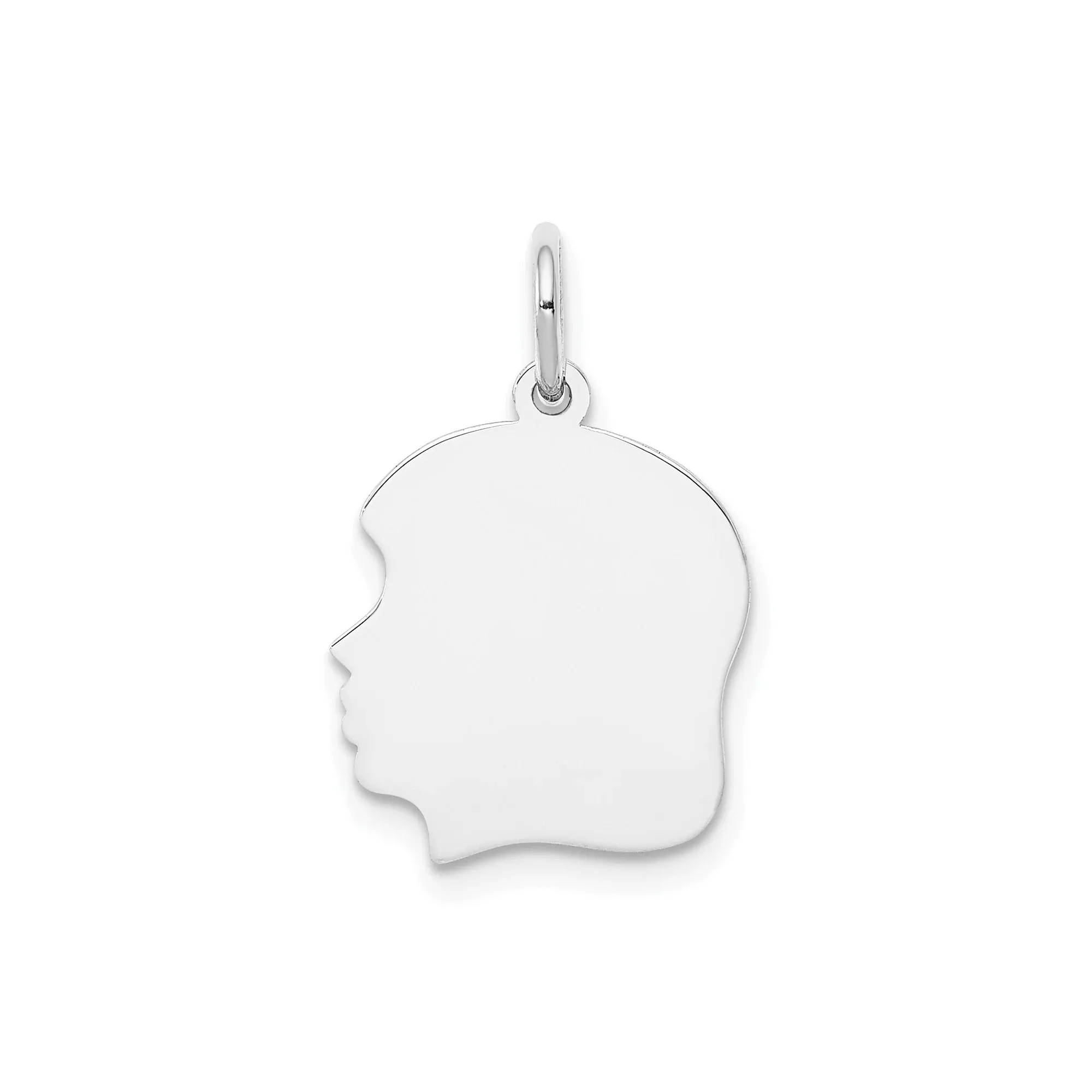 14k White Gold Mother Silhouette Pendant, Smooth Face Profile Charm, Minimalist Family Keepsake
