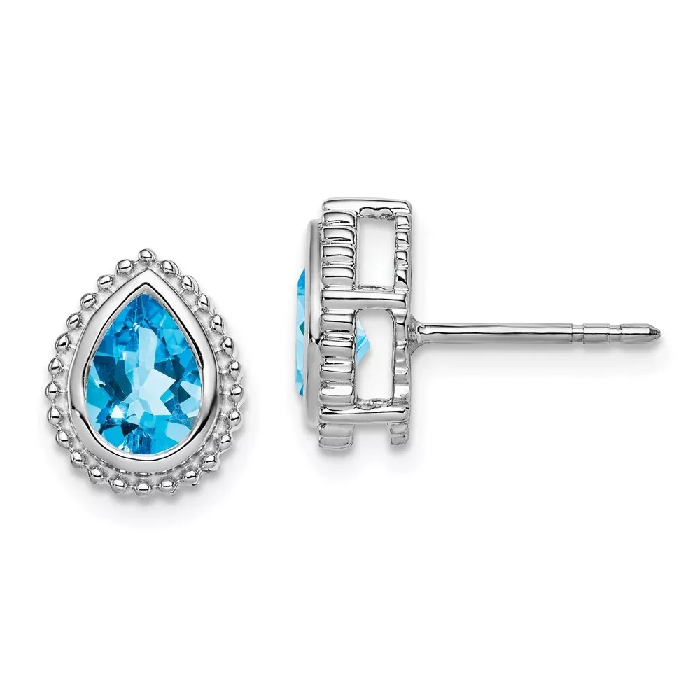 14k White Gold Pear Blue Topaz Post Earrings