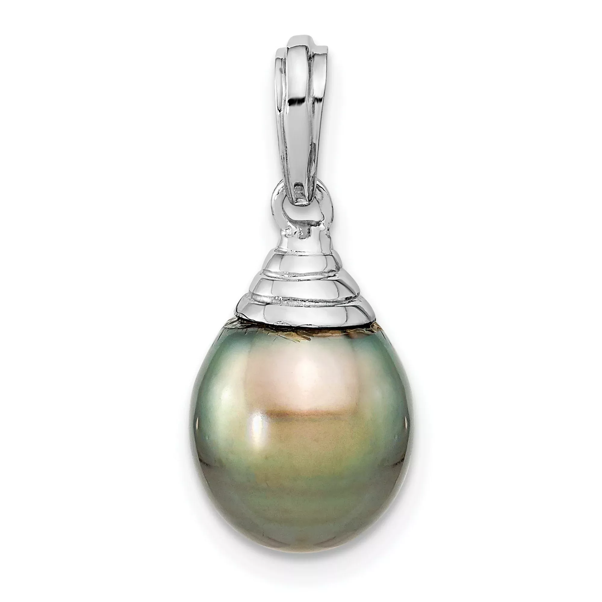 14k White Gold Pendant with Tahitian Pearl, Multicolor Drop Design for Women